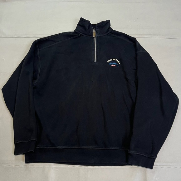Tommy Bahama Geico Men Black 1/4 Quarter Zip Sweatshirt XL Preppy Academia Y2k-